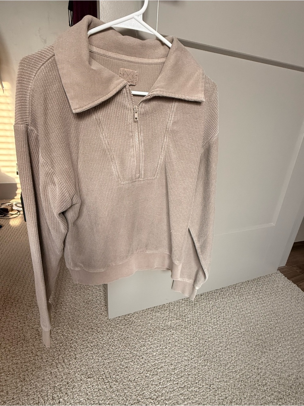 Dry Goods Taupe Quarter-Zip Ribbed Pullover